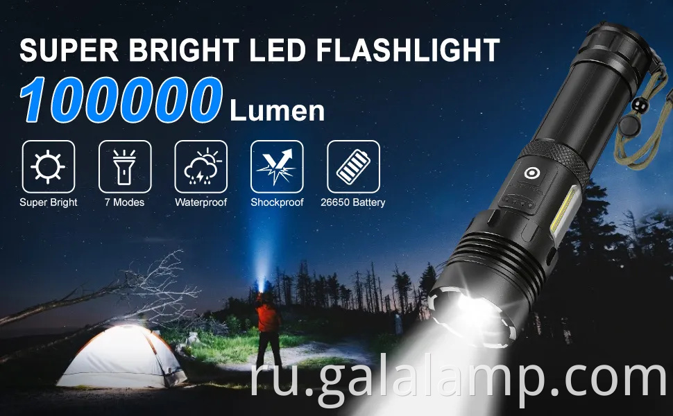 Высокоэлементный тактический фонарик с мощностью XHP160 с зарядкой USB